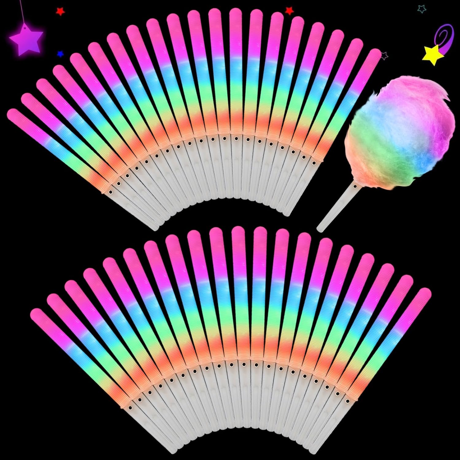 Cotton Candy Cone - 20 Stück Bunte Blinkende LED-Zuckerwatte-Stäbchen Wiederverwendbar