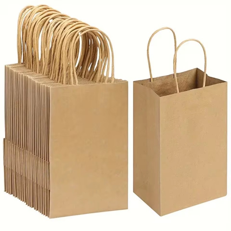 Event Party Shop - 5/10 Stück braune Kraftpapiertüten mit Griffen,