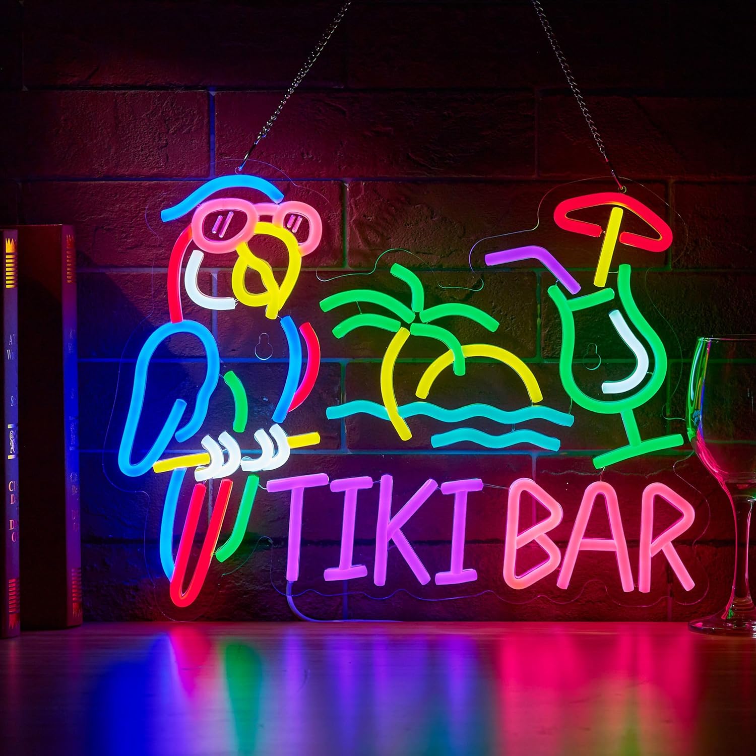 Neon Sign Party - Tiki Bar Papageienpalmen-Neonschild Geschäfts-Wandbeleuchtung USB LED
