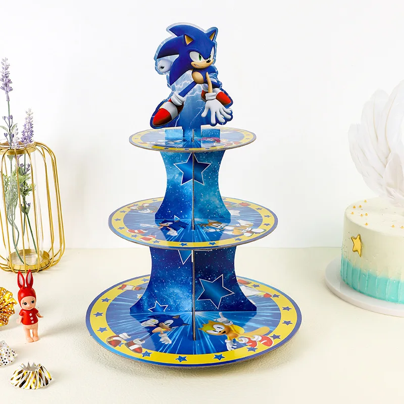 Event Supplies - Anime Sonic Geburtstagsparty Kuchenständer 3-stöckiger Desserttisch
