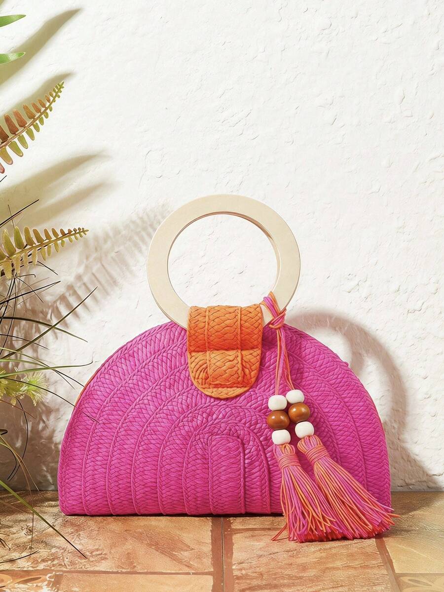 Damen-Handtasche mit rundem Ho – Paper Straw Color Bewertung und Preis
