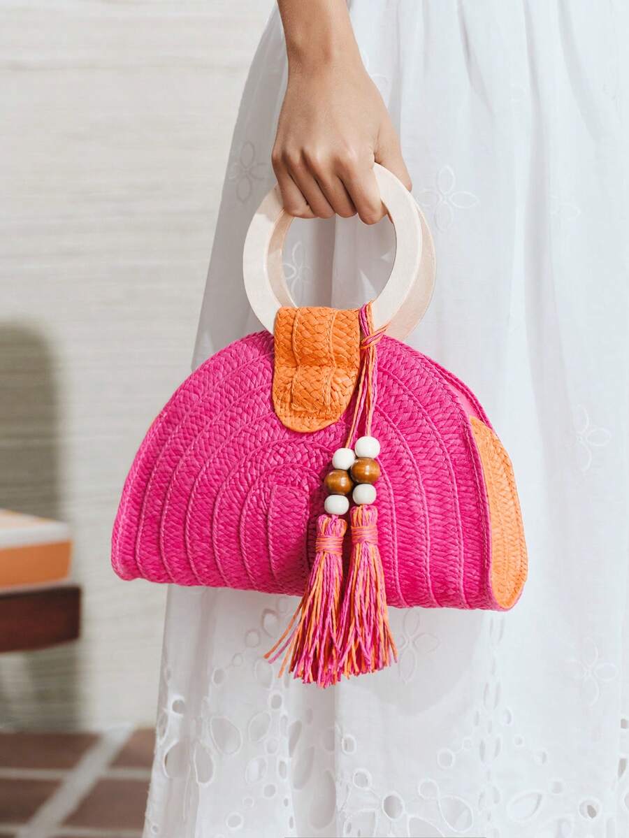 Damen-Handtasche mit rundem Ho – Paper Straw Color Bewertung und Preis