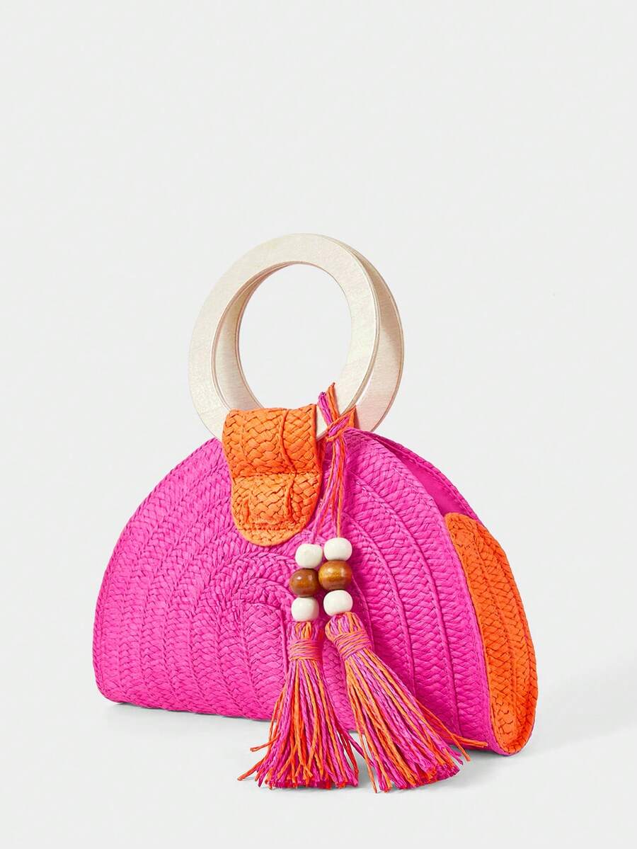 Damen-Handtasche mit rundem Ho – Paper Straw Color Bewertung und Preis